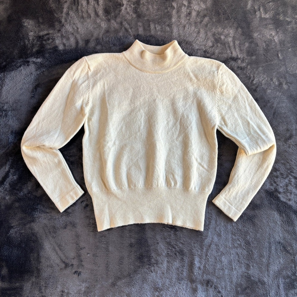 40s/50s Style Cream Mock-Neck Merino Sweater
